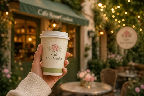 Cliente tomándose una selfie en la cafetería